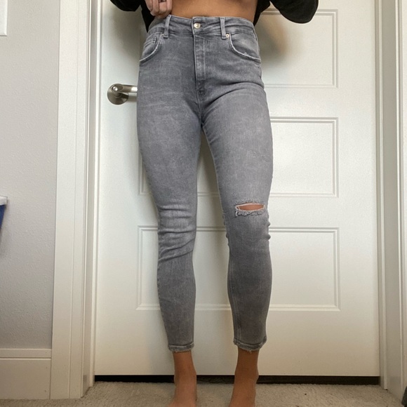 Zara Denim - Zara distressed denim gray high rise jeans